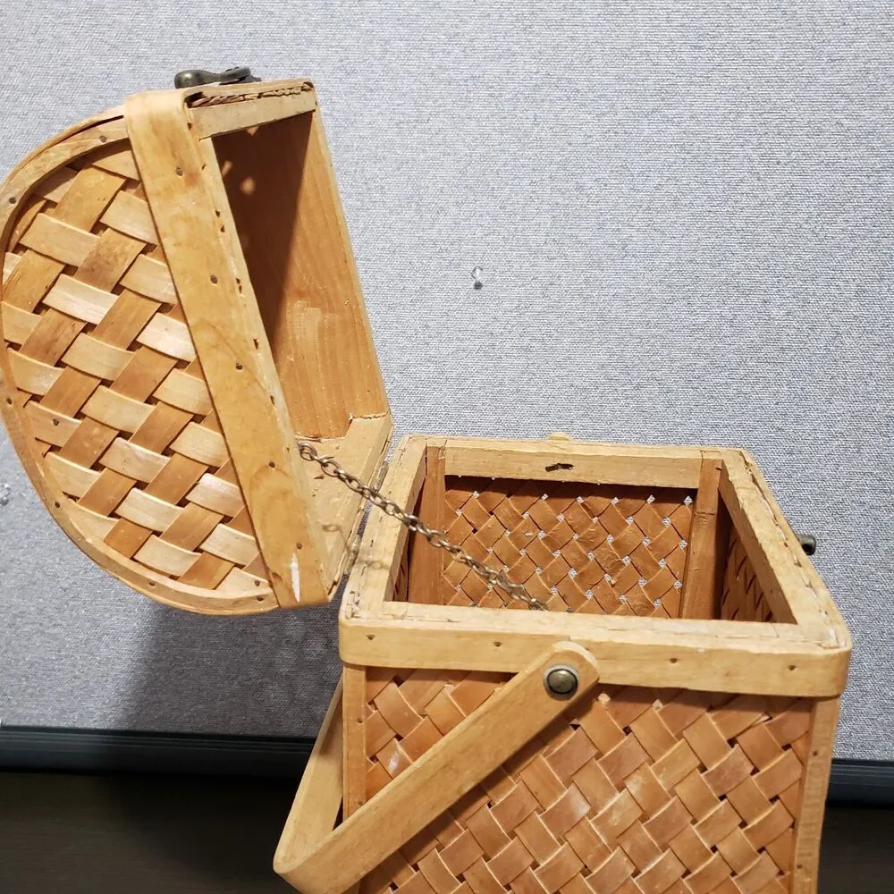 Wicker Weaved Tan  Wine Carrier / Storage Basket with Holder & Latch